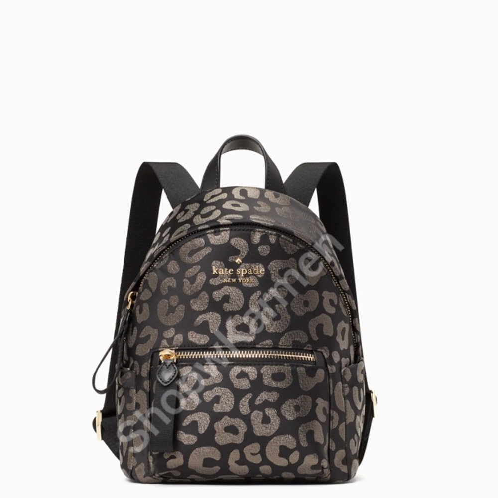 Kate Spade Chelsea Leopard Graphic Jacquard Nylon Mini Backpack, Black NWT
